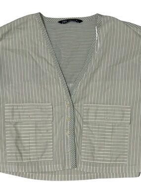 Zara Mint and White Striped Button-Up Blouse